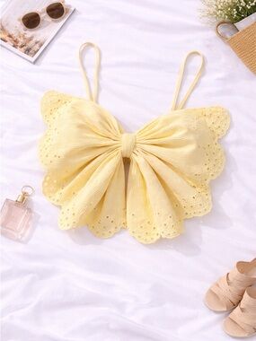 Yellow Eyelet Bow Front Crop Top